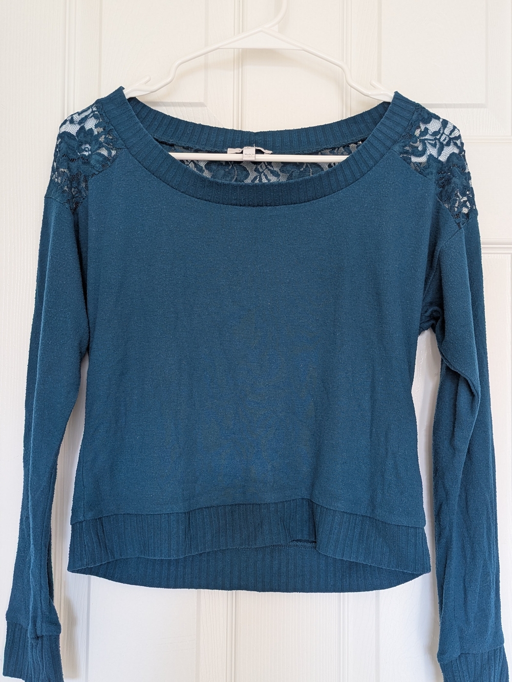 dELiA*s Teal Lace-Shoulder Long-Sleeve Top